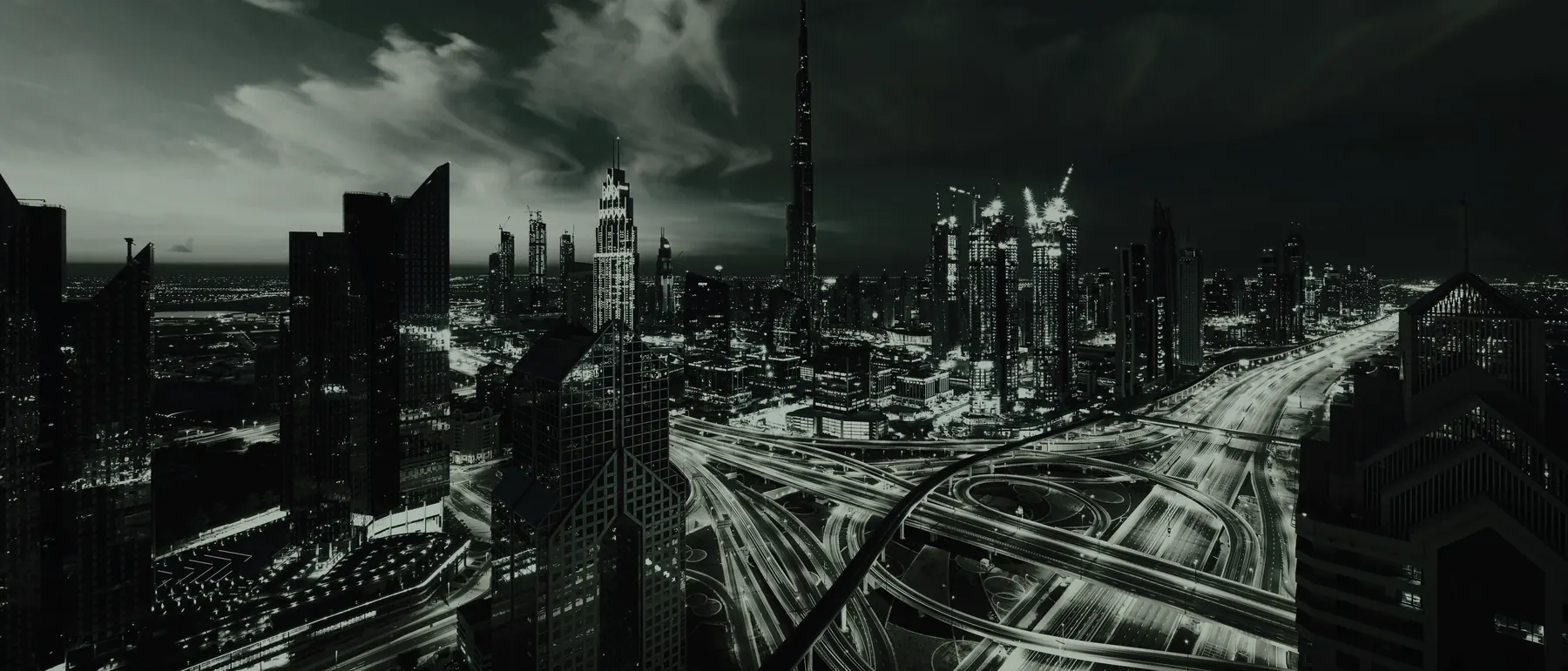 Dubai skyline at dusk with the Burj Khalifa