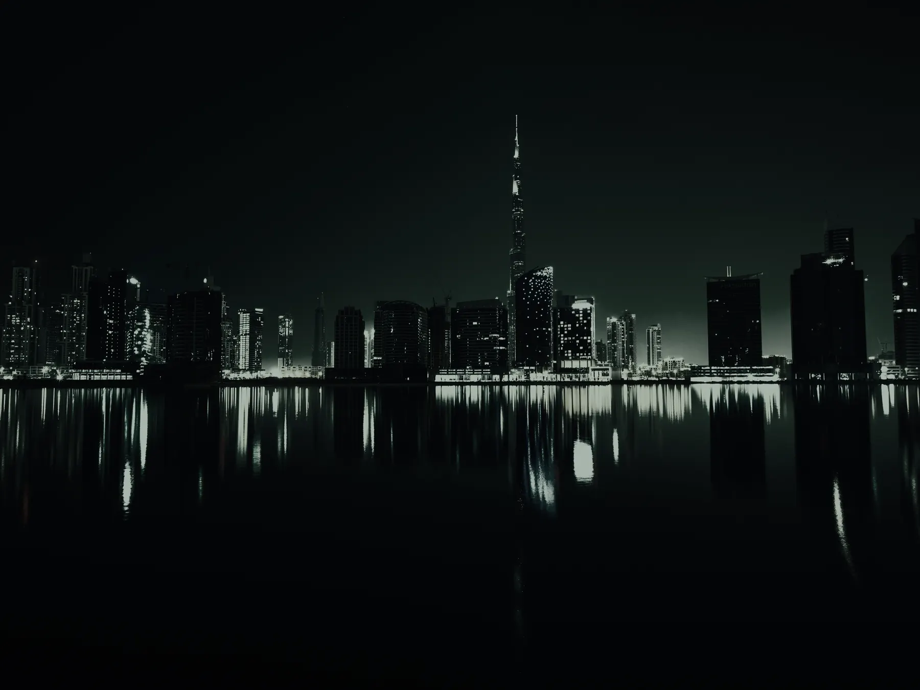 Dubai waterfront skyline at night